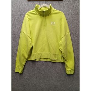 Under Armour Womens XL Neon Yellow‎ 1/4 Zip Crop Sweatshirt Logo Pullover